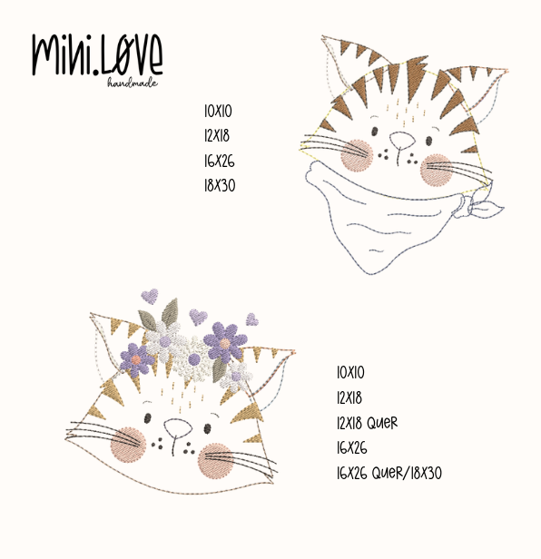 Stickdatei Blumenkatze und Kater